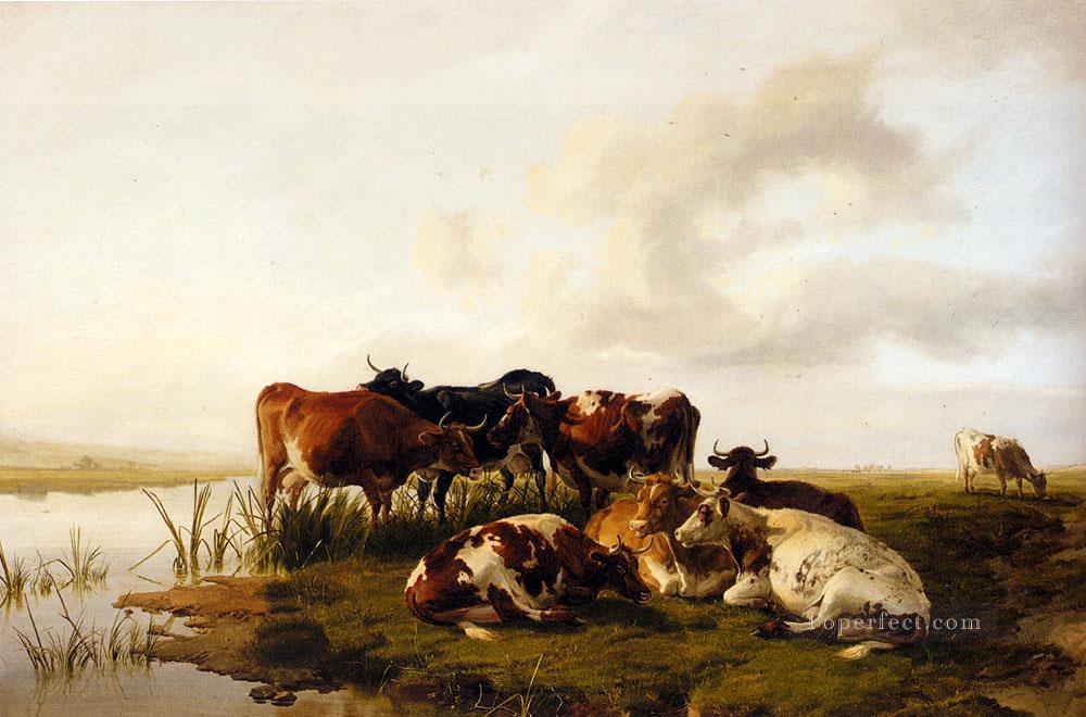 The Lowland Herd farm animals cattle Thomas Sidney Cooper Oil Paintings